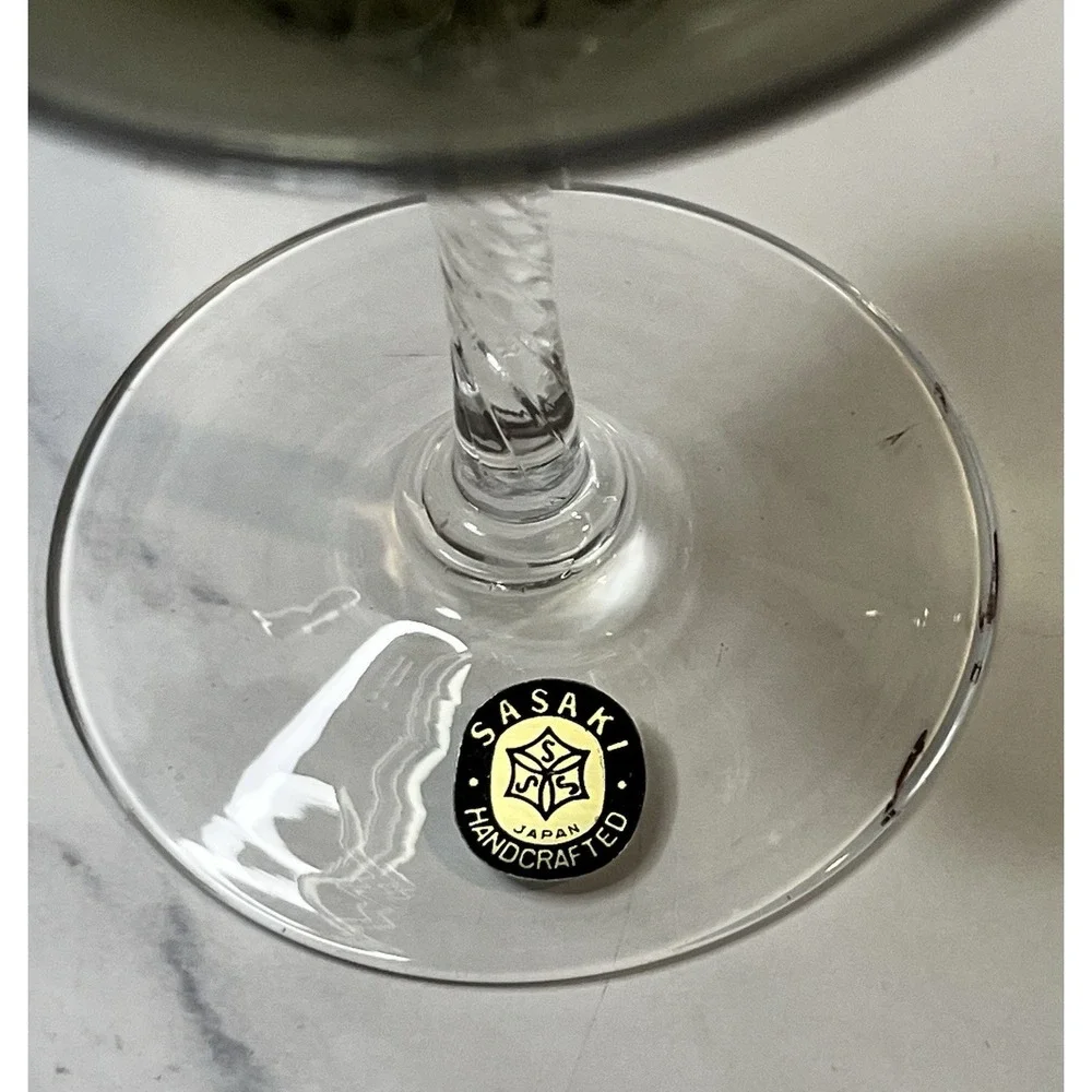 Vintage Sasaki Japan Coronation Dark Green 3 Cocktail Glasses 6 oz MCM READ